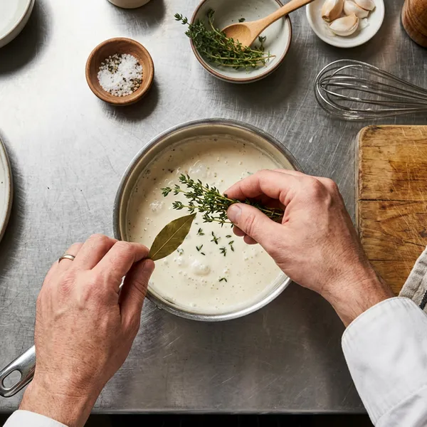 Infusion de la crème avec thym et laurier