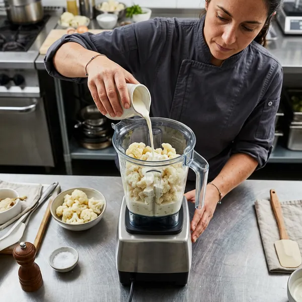 Mixage du chou-fleur avec de la crème