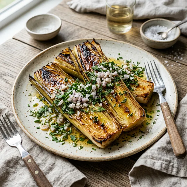 Poireaux Vinaigrette Rôtis au Bouillon