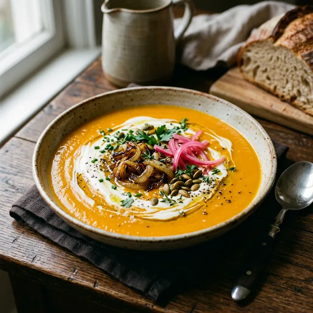 Velouté de Butternut aux Oignons Rôtis