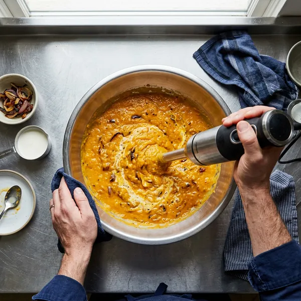 Mixage du butternut et des oignons rôtis