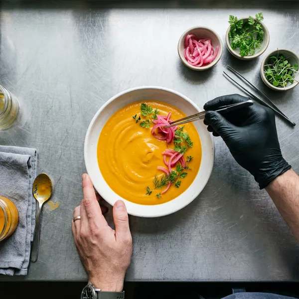 Dressage du velouté avec garnitures